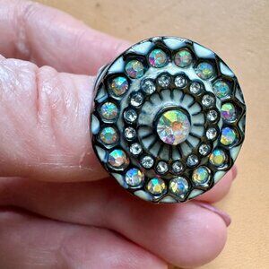 Gorgeous Large Enameled Cocktail/Statement Ring Size 9